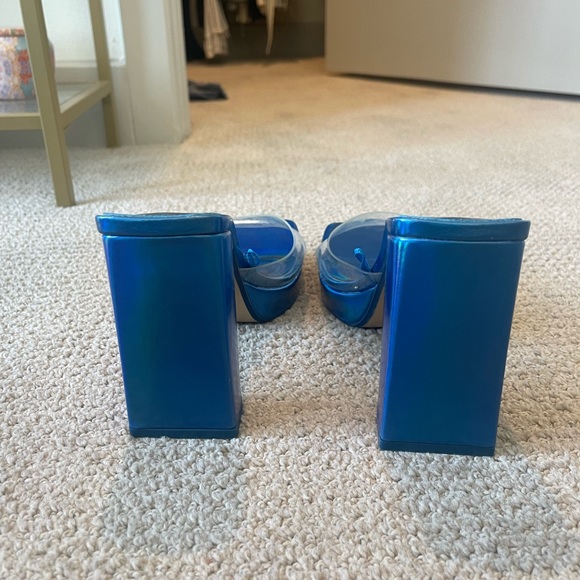 Zara High Heeled Vinyl Sandals Metallic Blue - Picture 4 of 6